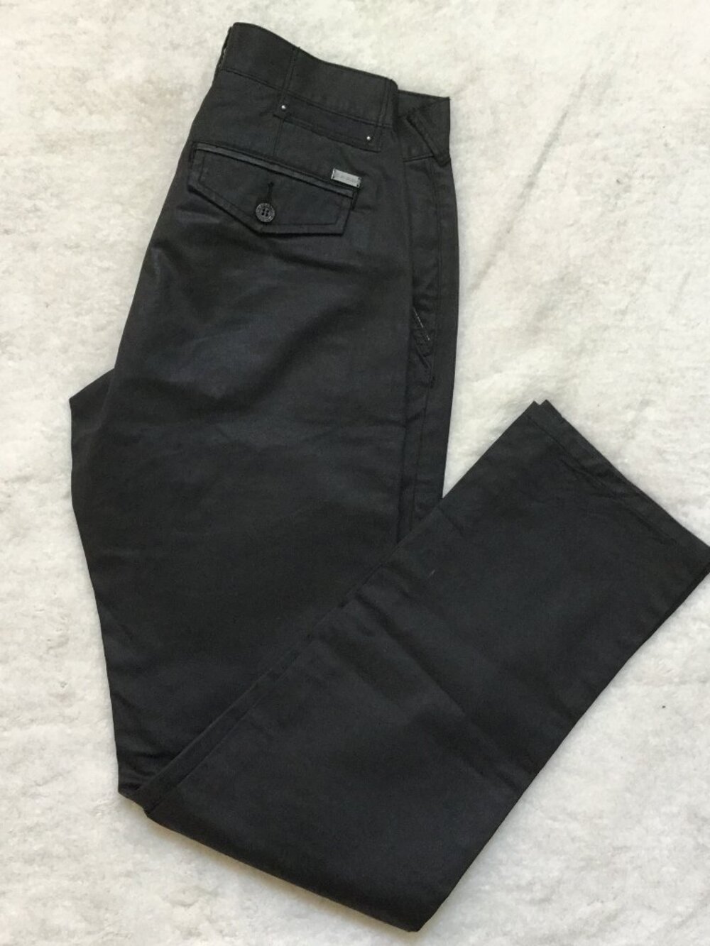 G By GUESS Men's Shiny Coated Pants Chinos Trouser Straight Fit Logo Black 29